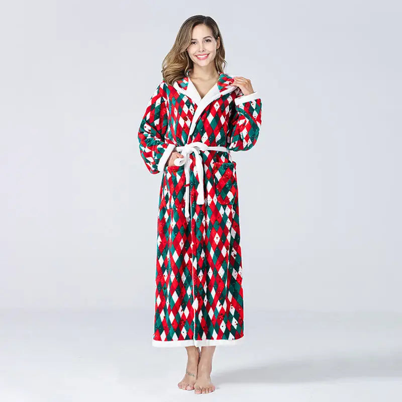 Christmas Sleepwear Women Fleece Hooded Bathrobe Plush Long Robe Winter Beyond Trends Hub