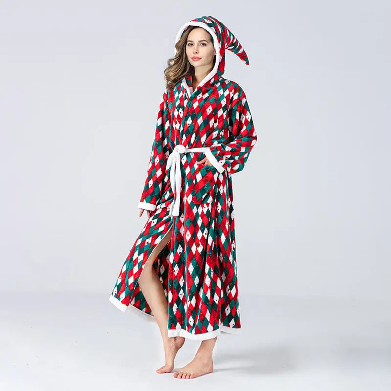 Christmas Sleepwear Women Fleece Hooded Bathrobe Plush Long Robe Winter Beyond Trends Hub