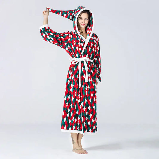 Christmas Sleepwear Women Fleece Hooded Bathrobe Plush Long Robe Winter Beyond Trends Hub
