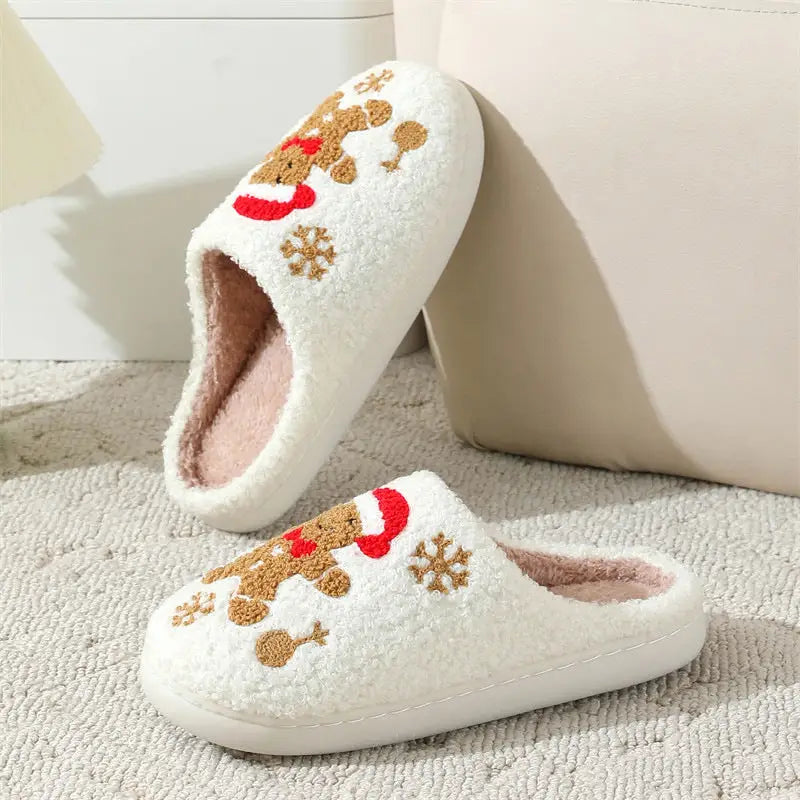 Christmas Snowflake Gingerbread Slippers Winter Indoor Non-slip Floor Bedroom Fuzzy House Shoes For Women Home Slippers Beyond Trends Hub