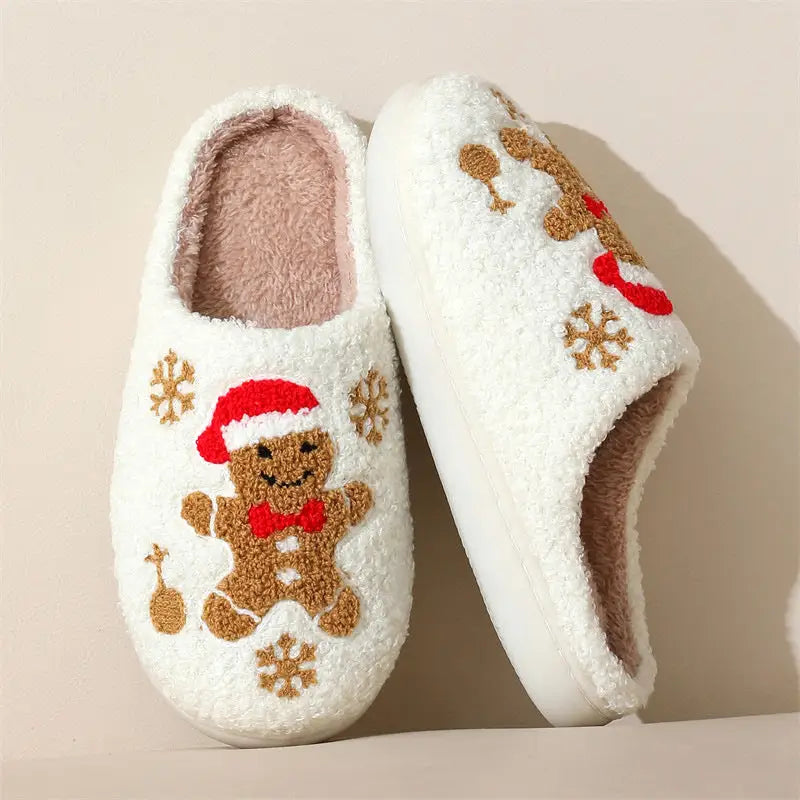 Christmas Snowflake Gingerbread Slippers Winter Indoor Non-slip Floor Bedroom Fuzzy House Shoes For Women Home Slippers Beyond Trends Hub