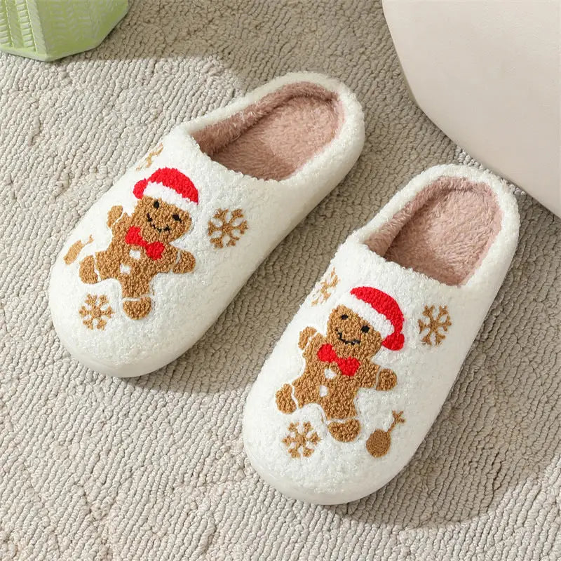 Christmas Snowflake Gingerbread Slippers Winter Indoor Non-slip Floor Bedroom Fuzzy House Shoes For Women Home Slippers Beyond Trends Hub