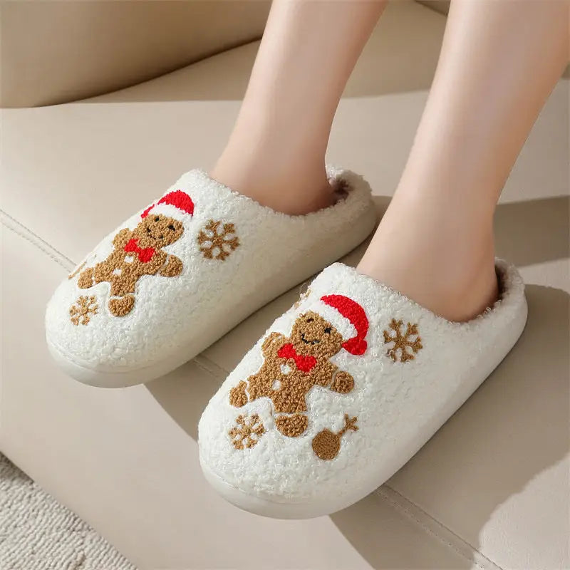 Christmas Snowflake Gingerbread Slippers Winter Indoor Non-slip Floor Bedroom Fuzzy House Shoes For Women Home Slippers Beyond Trends Hub