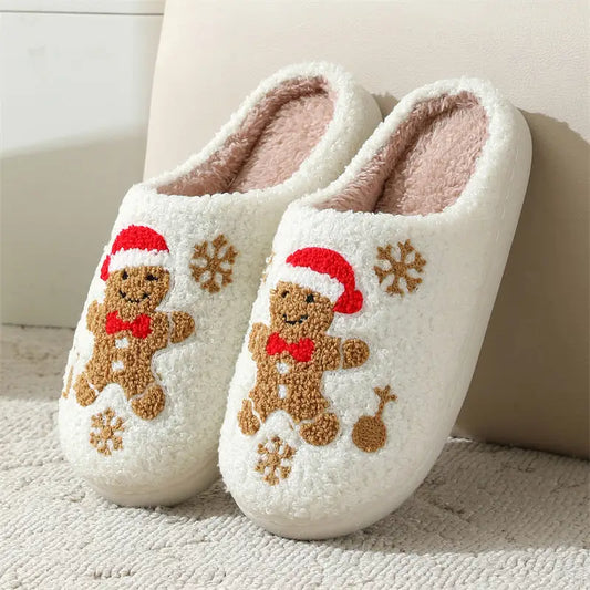 Christmas Snowflake Gingerbread Slippers Winter Indoor Non-slip Floor Bedroom Fuzzy House Shoes For Women Home Slippers Beyond Trends Hub