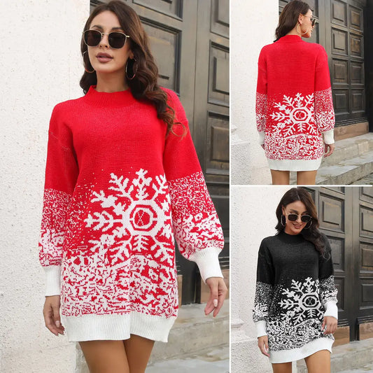 Christmas Snowflake Sweater Dress Loose Pullover Knitted Dresses Fall Winter Women's Clothing Beyond Trends Hub