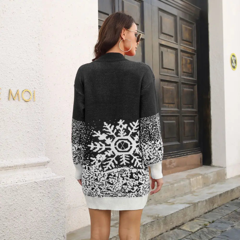 Christmas Snowflake Sweater Dress Loose Pullover Knitted Dresses Fall Winter Women's Clothing Beyond Trends Hub