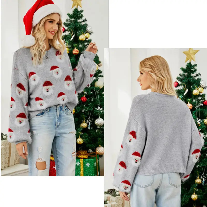 Christmas Sweater Women Cute Cartoon Santa Print Knit Sweater Winter Tops Beyond Trends Hub