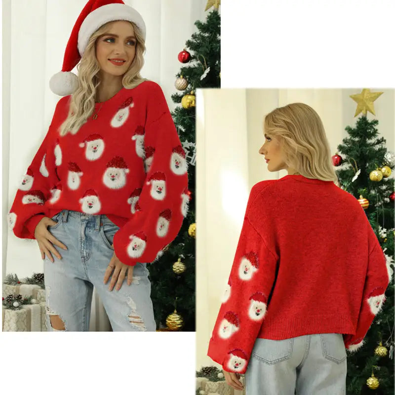 Christmas Sweater Women Cute Cartoon Santa Print Knit Sweater Winter Tops Beyond Trends Hub