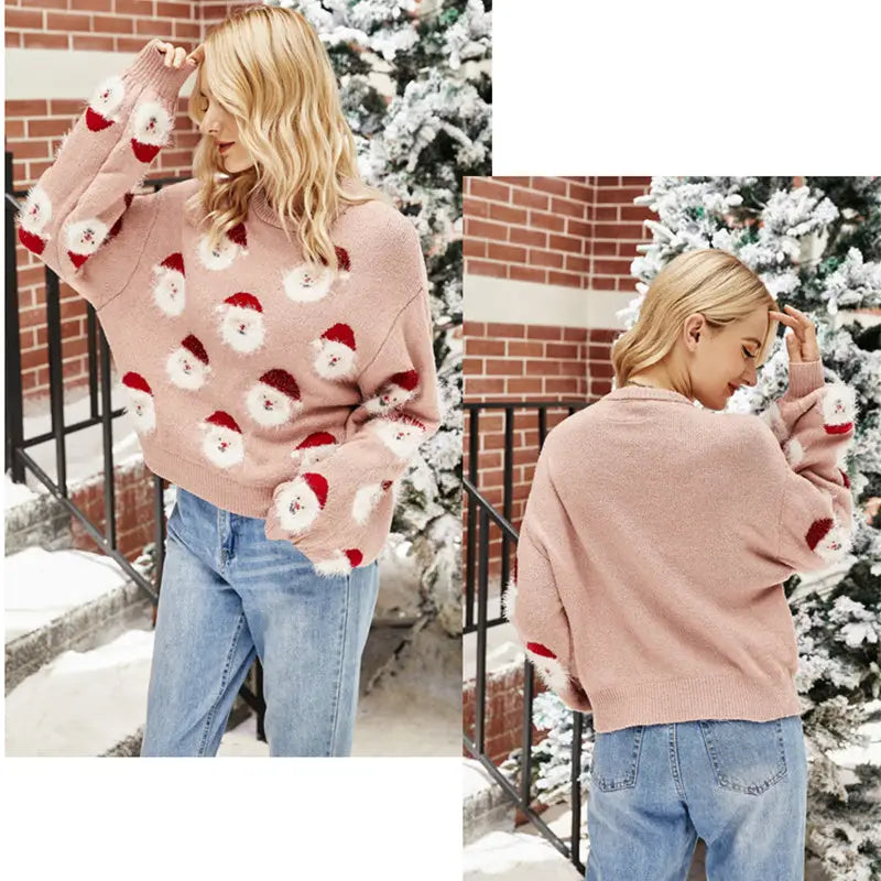 Christmas Sweater Women Cute Cartoon Santa Print Knit Sweater Winter Tops Beyond Trends Hub