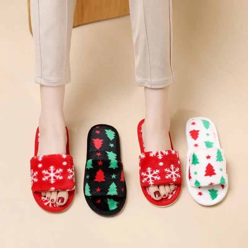 Christmas Tree Home Slippers Fashion Floor Bedroom Open-toe Plush Slippers For Women Fuzzy House Shoes Beyond Trends Hub
