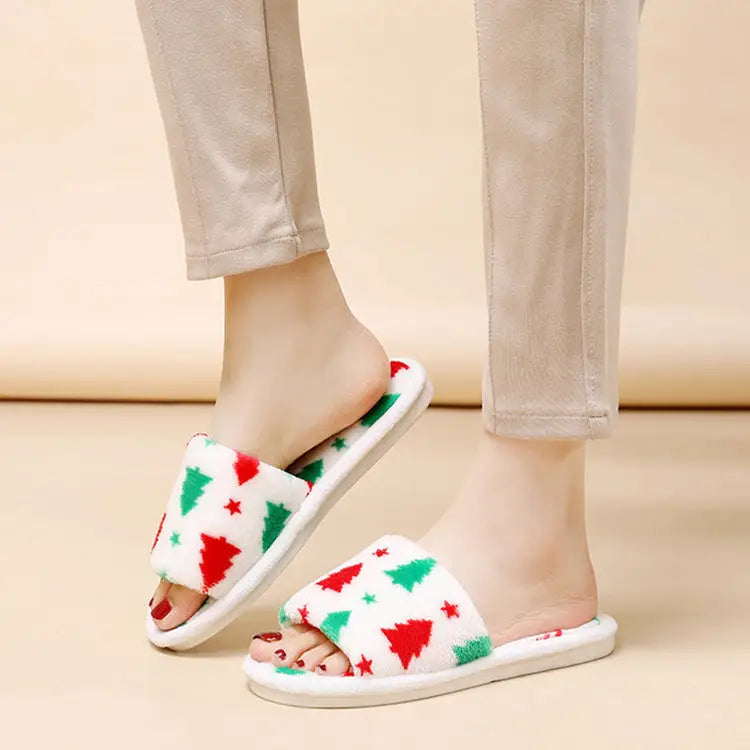 Christmas Tree Home Slippers Fashion Floor Bedroom Open-toe Plush Slippers For Women Fuzzy House Shoes Beyond Trends Hub