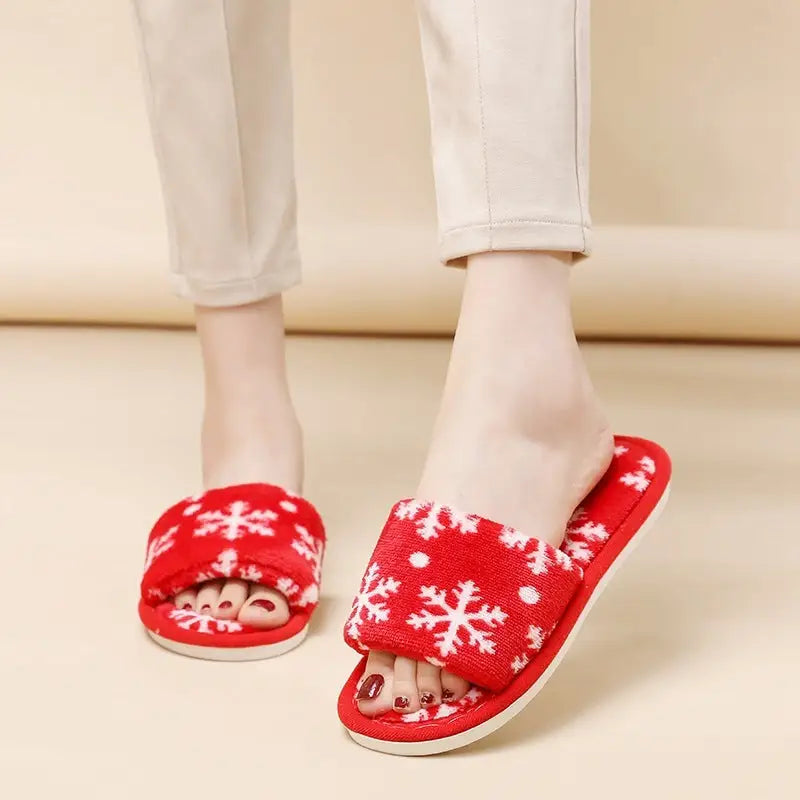 Christmas Tree Home Slippers Fashion Floor Bedroom Open-toe Plush Slippers For Women Fuzzy House Shoes Beyond Trends Hub