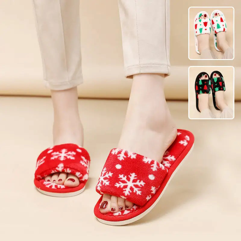 Christmas Tree Home Slippers Fashion Floor Bedroom Open-toe Plush Slippers For Women Fuzzy House Shoes Beyond Trends Hub