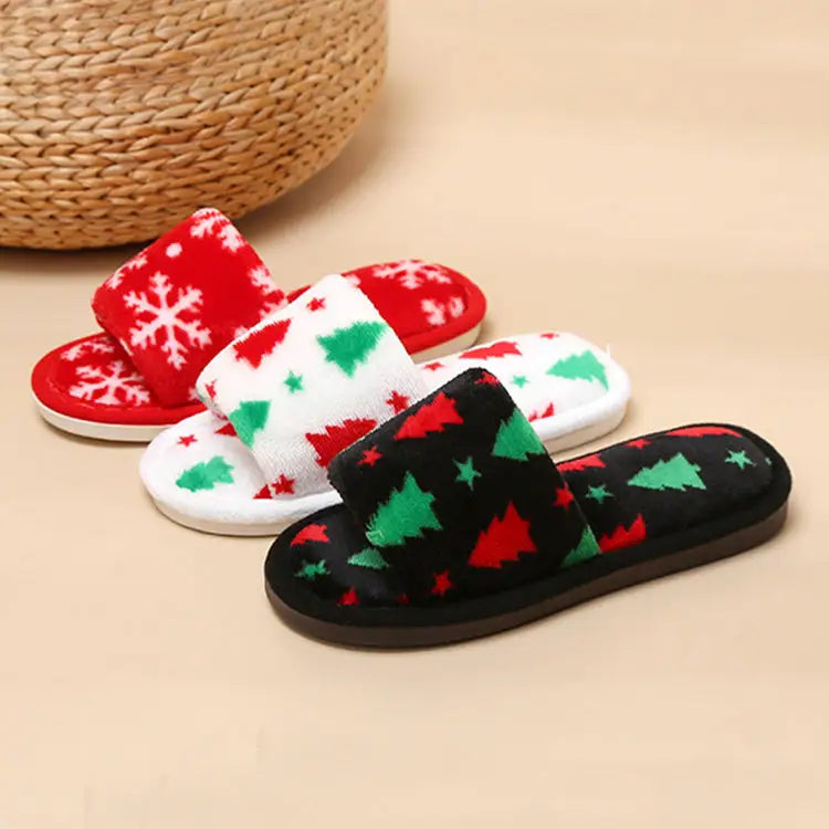 Christmas Tree Home Slippers Fashion Floor Bedroom Open-toe Plush Slippers For Women Fuzzy House Shoes Beyond Trends Hub