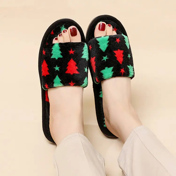 Christmas Tree Home Slippers Fashion Floor Bedroom Open-toe Plush Slippers For Women Fuzzy House Shoes Beyond Trends Hub