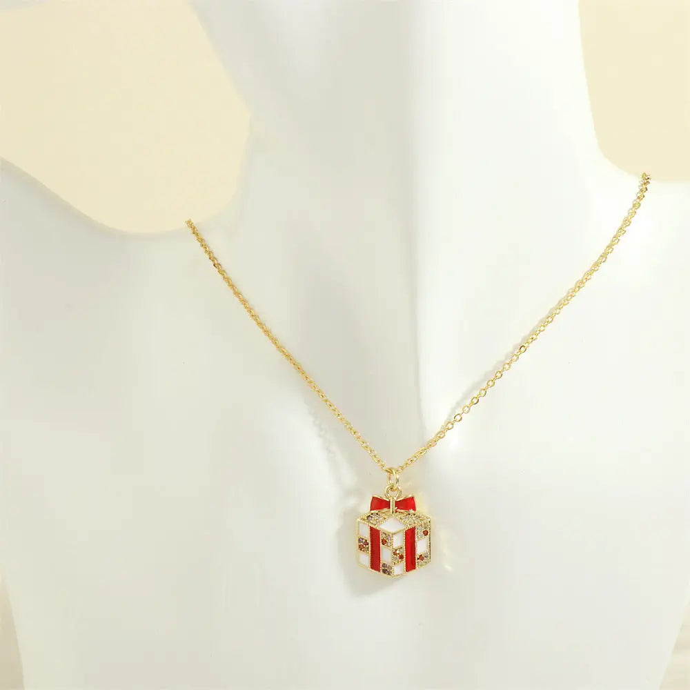 Christmas Tree Santa Claus Elk Snowman Oil-drop Necklace With Colored Rhinestones Ins Festival Clavicle Chain Necklace For Women Jewelry Beyond Trends Hub