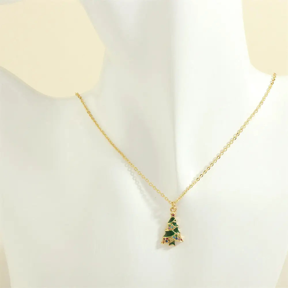 Christmas Tree Santa Claus Elk Snowman Oil-drop Necklace With Colored Rhinestones Ins Festival Clavicle Chain Necklace For Women Jewelry Beyond Trends Hub
