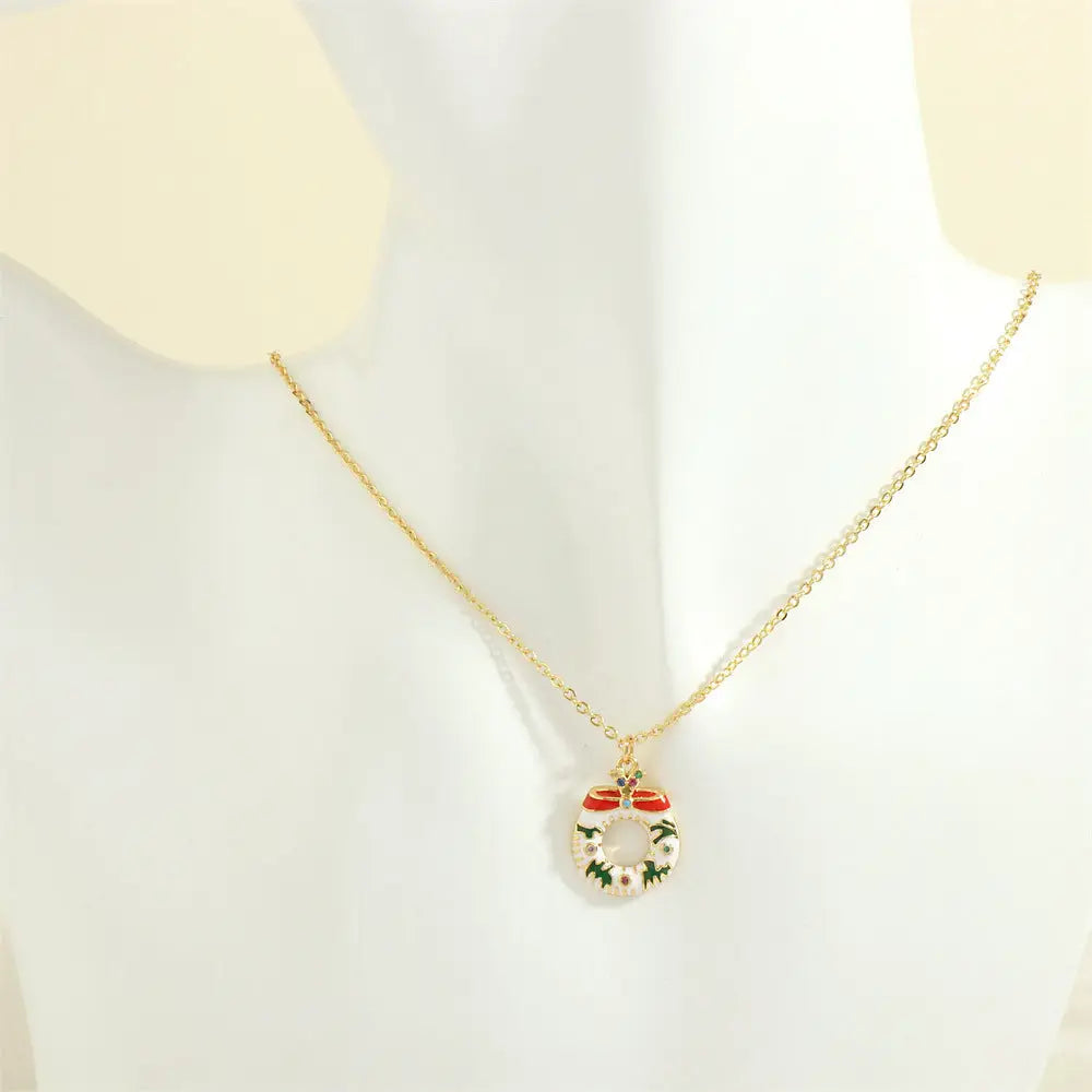 Christmas Tree Santa Claus Elk Snowman Oil-drop Necklace With Colored Rhinestones Ins Festival Clavicle Chain Necklace For Women Jewelry Beyond Trends Hub