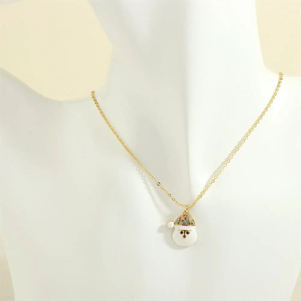 Christmas Tree Santa Claus Elk Snowman Oil-drop Necklace With Colored Rhinestones Ins Festival Clavicle Chain Necklace For Women Jewelry Beyond Trends Hub