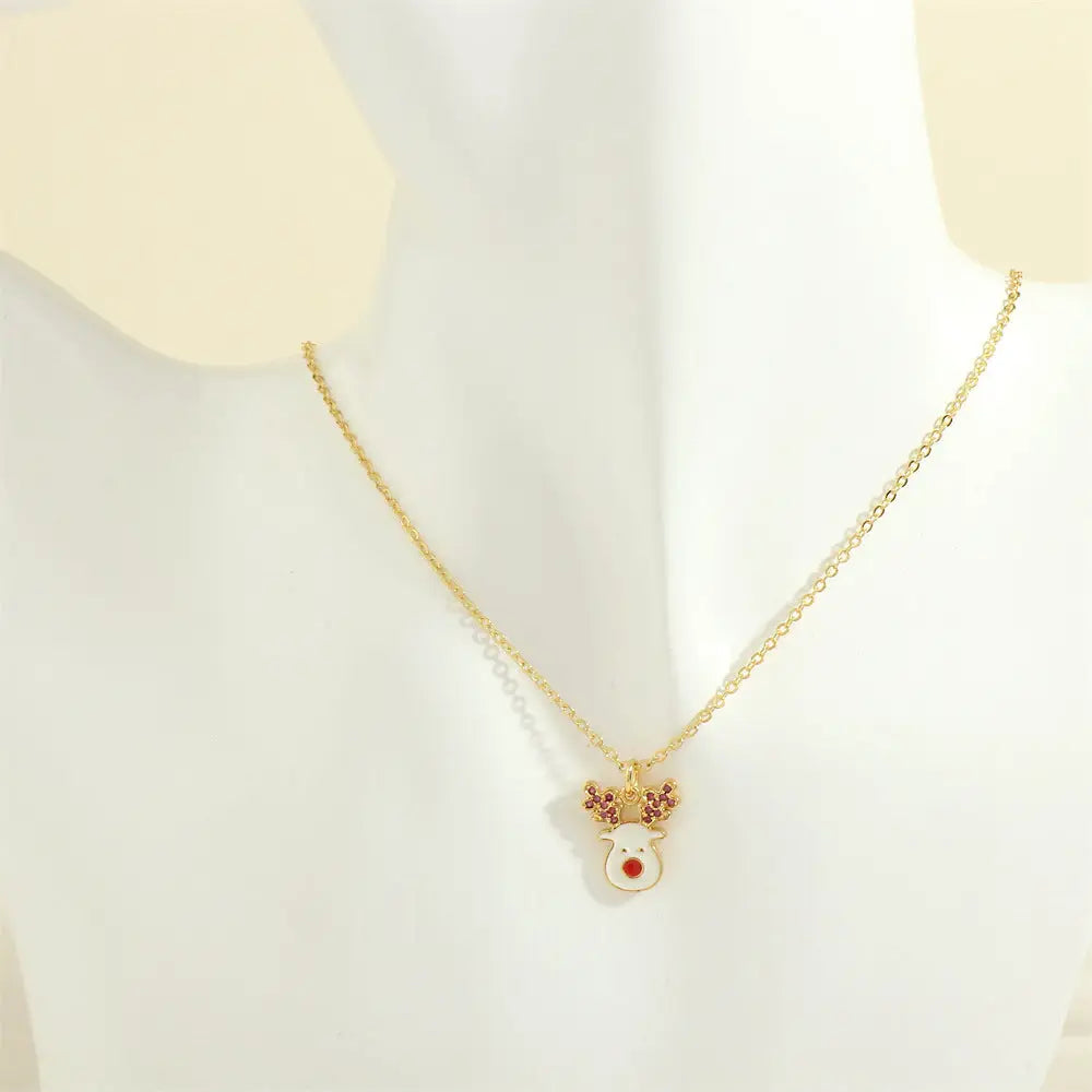Christmas Tree Santa Claus Elk Snowman Oil-drop Necklace With Colored Rhinestones Ins Festival Clavicle Chain Necklace For Women Jewelry Beyond Trends Hub