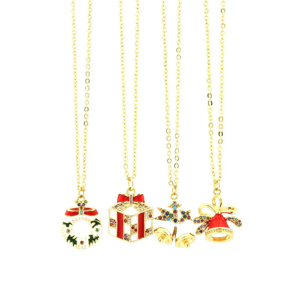 Christmas Tree Santa Claus Elk Snowman Oil-drop Necklace With Colored Rhinestones Ins Festival Clavicle Chain Necklace For Women Jewelry Beyond Trends Hub