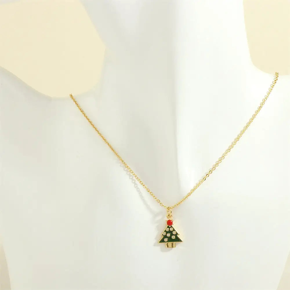 Christmas Tree Santa Claus Elk Snowman Oil-drop Necklace With Colored Rhinestones Ins Festival Clavicle Chain Necklace For Women Jewelry Beyond Trends Hub