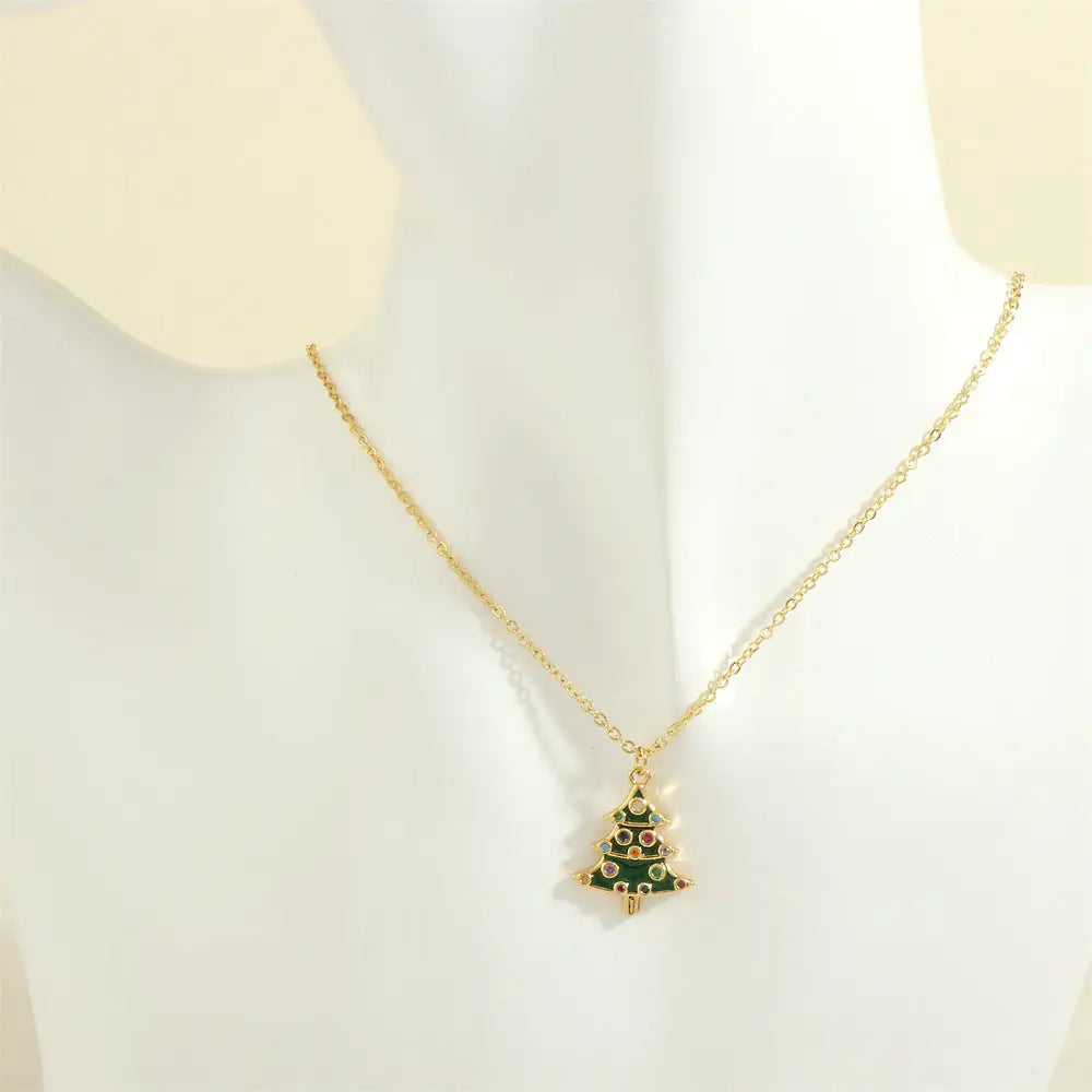 Christmas Tree Santa Claus Elk Snowman Oil-drop Necklace With Colored Rhinestones Ins Festival Clavicle Chain Necklace For Women Jewelry Beyond Trends Hub