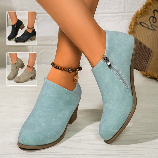 Chunky Heel Round Toe Ankle Boots With Side Zipper Design Fashion Fall Winter Short Boots For Women Shoes Beyond Trends Hub