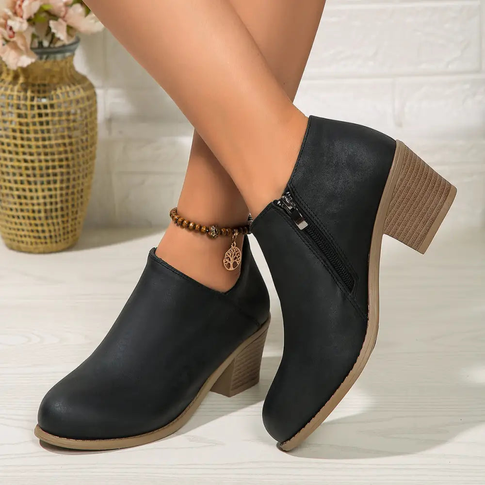 Chunky Heel Round Toe Ankle Boots With Side Zipper Design Fashion Fall Winter Short Boots For Women Shoes Beyond Trends Hub