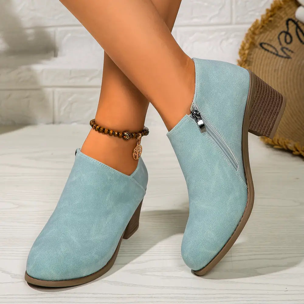 Chunky Heel Round Toe Ankle Boots With Side Zipper Design Fashion Fall Winter Short Boots For Women Shoes Beyond Trends Hub