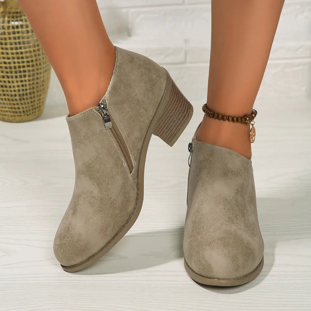 Chunky Heel Round Toe Ankle Boots With Side Zipper Design Fashion Fall Winter Short Boots For Women Shoes Beyond Trends Hub