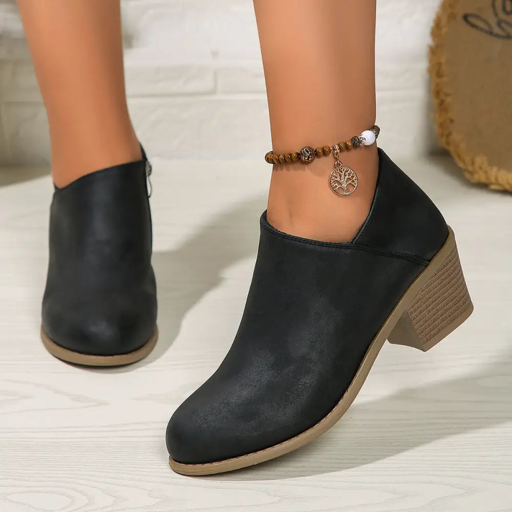 Chunky Heel Round Toe Ankle Boots With Side Zipper Design Fashion Fall Winter Short Boots For Women Shoes Beyond Trends Hub