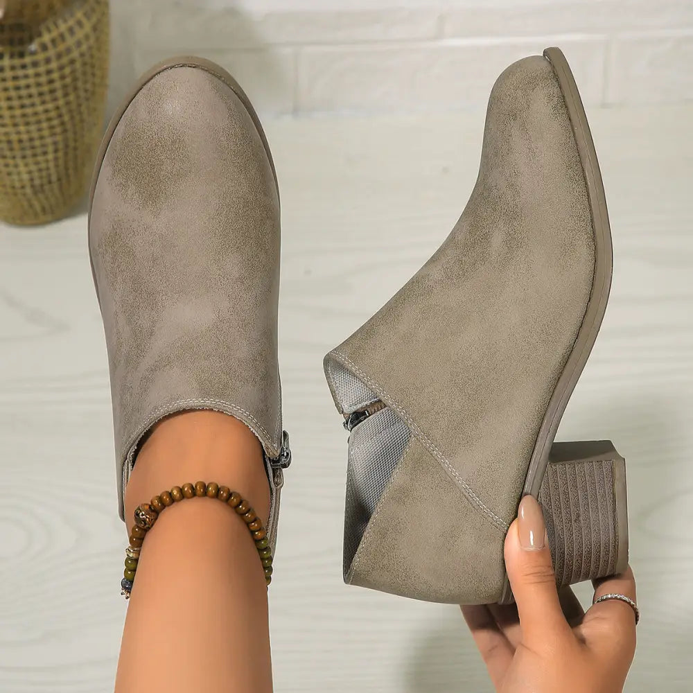 Chunky Heel Round Toe Ankle Boots With Side Zipper Design Fashion Fall Winter Short Boots For Women Shoes Beyond Trends Hub