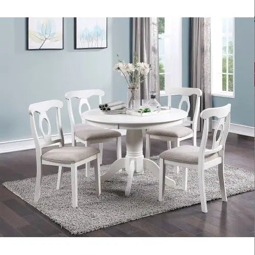 Classic Design Dining Room 5pc Set Round Table 4x Side Chairs Cushion Fabric Upholstery Seat Rubberwood Black Color