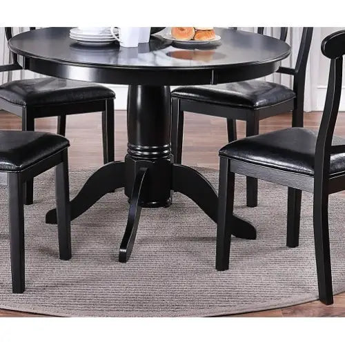 Classic Design Dining Room 5pc Set Round Table 4x Side Chairs Cushion Fabric Upholstery Seat Rubberwood Black Color