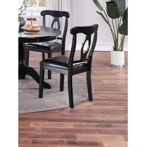 Classic Design Dining Room 5pc Set Round Table 4x Side Chairs Cushion Fabric Upholstery Seat Rubberwood Black Color