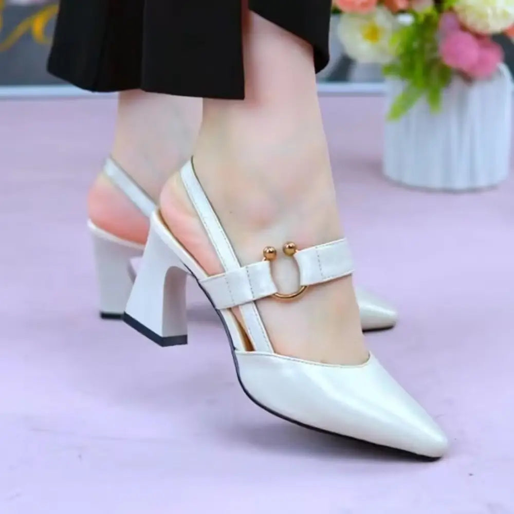 Closed Toe Back Empty Leather Chunky Heel Sandals Woman High-heeled Shoes Beyond Trends Hub