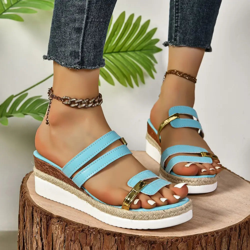 Colorblock-strap Wedges Sandals Summer Fashion Hemp Heel Slides Slippers Outdoor Thick Bottom Fish Mouth Shoes For Women Beyond Trends Hub