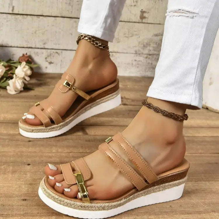 Colorblock-strap Wedges Sandals Summer Fashion Hemp Heel Slides Slippers Outdoor Thick Bottom Fish Mouth Shoes For Women Beyond Trends Hub
