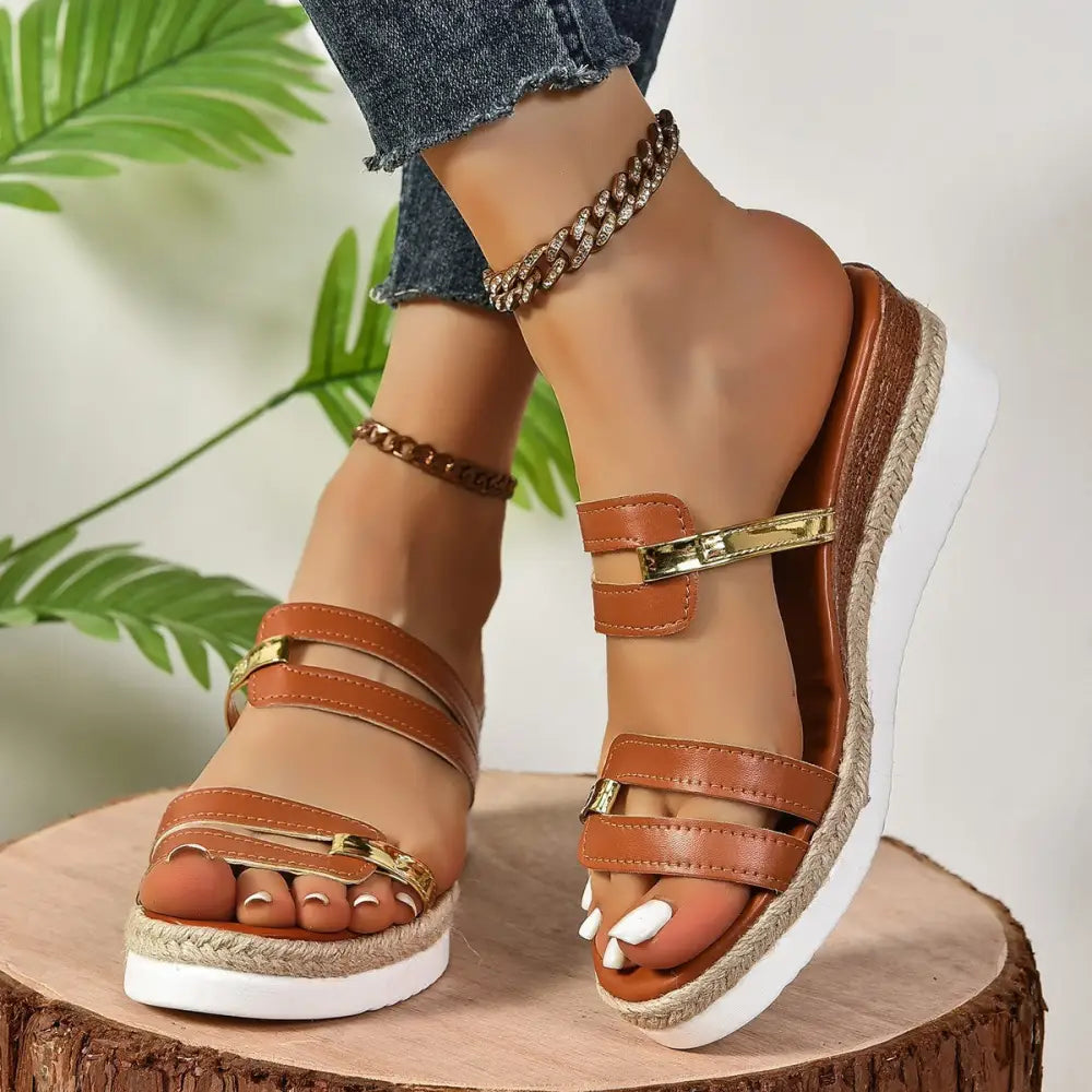 Colorblock-strap Wedges Sandals Summer Fashion Hemp Heel Slides Slippers Outdoor Thick Bottom Fish Mouth Shoes For Women Beyond Trends Hub