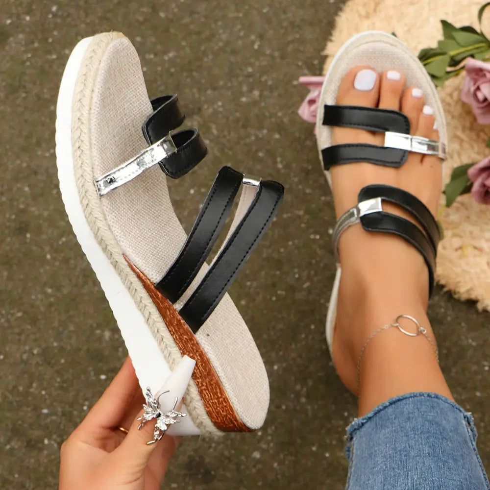 Colorblock-strap Wedges Sandals Summer Fashion Hemp Heel Slides Slippers Outdoor Thick Bottom Fish Mouth Shoes For Women Beyond Trends Hub