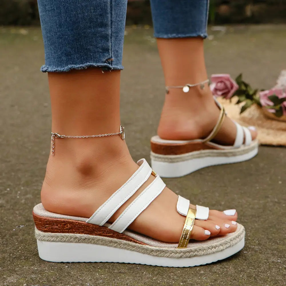 Colorblock-strap Wedges Sandals Summer Fashion Hemp Heel Slides Slippers Outdoor Thick Bottom Fish Mouth Shoes For Women Beyond Trends Hub