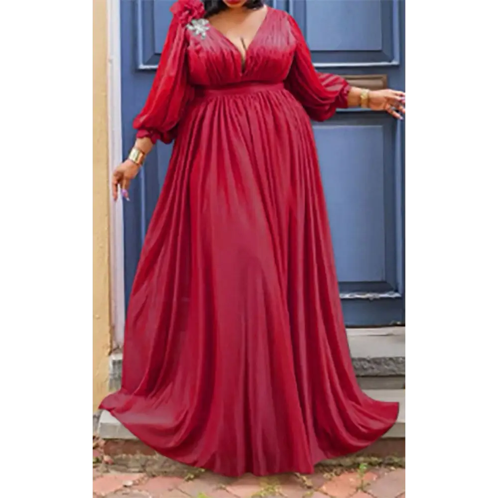 Commuter European And American Plus Size Women’s Dress - Wine Red / XL