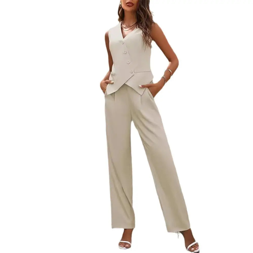 Commuter Suits Summer Button And Staight Trousers Womens Clothing Beyond Trends Hub