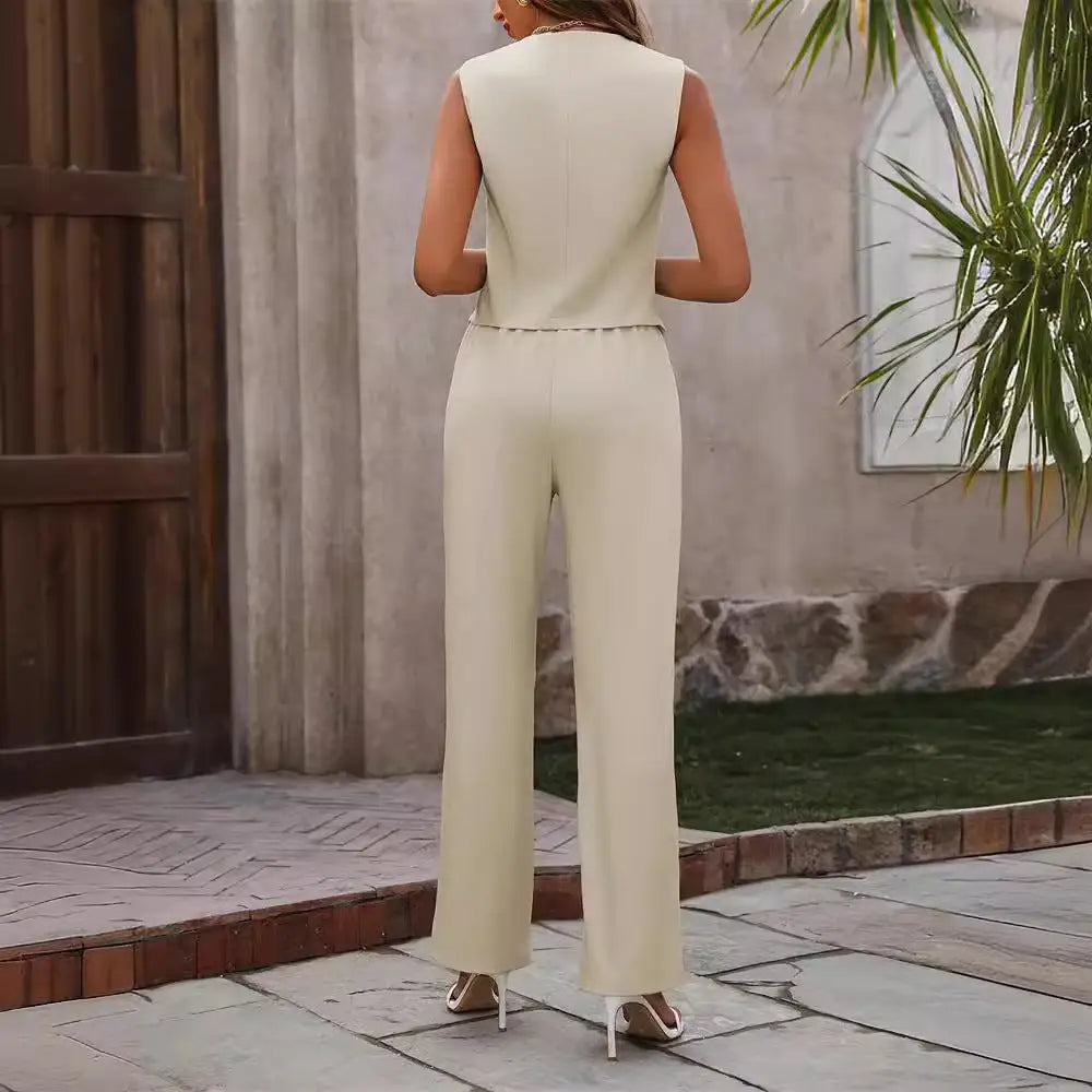 Commuter Suits Summer Button And Staight Trousers Womens Clothing Beyond Trends Hub