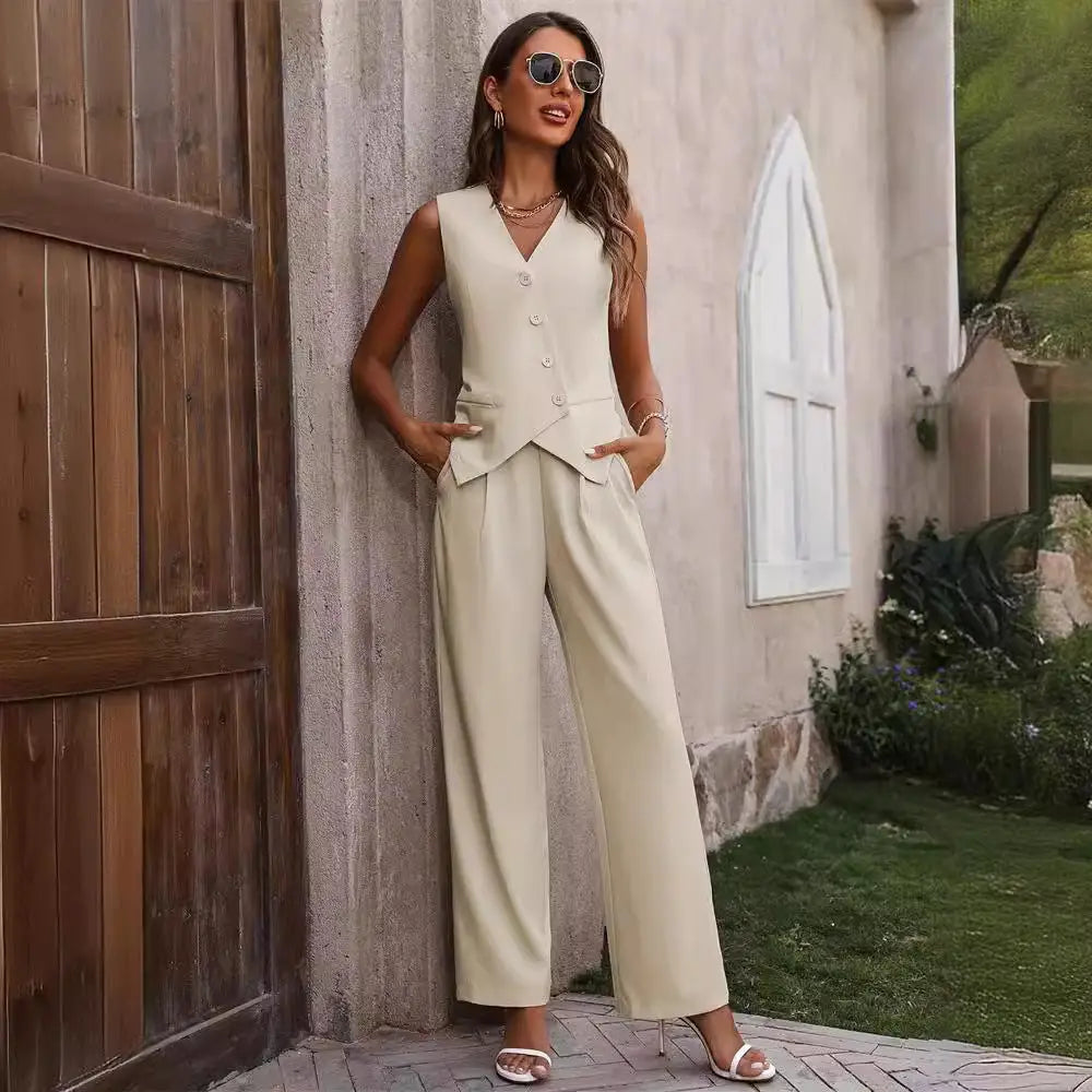 Commuter Suits Summer Button And Staight Trousers Womens Clothing Beyond Trends Hub