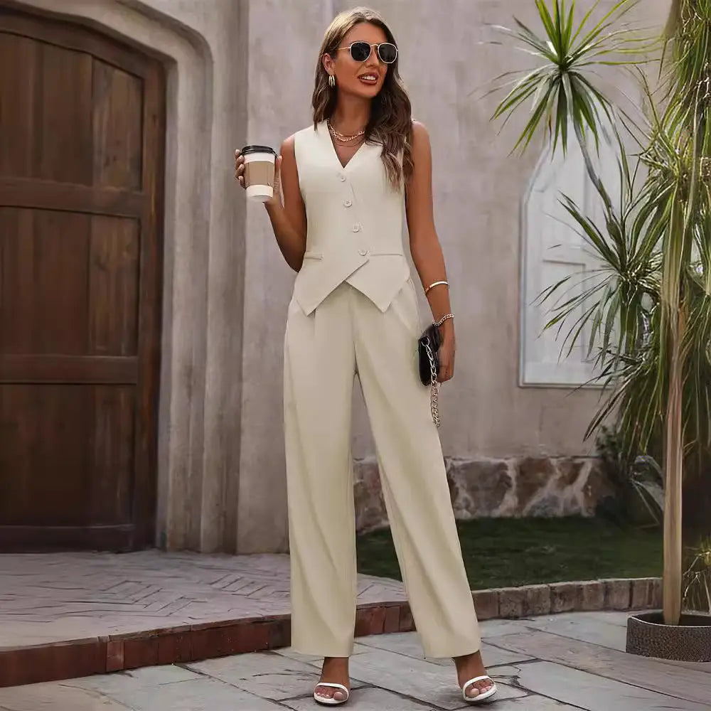 Commuter Suits Summer Button And Staight Trousers Womens Clothing Beyond Trends Hub