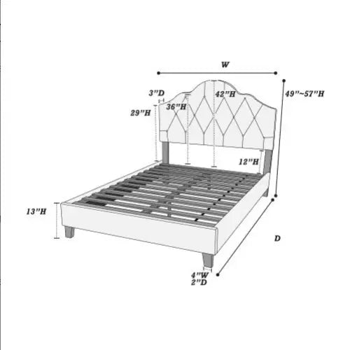 Contemporary 1pc Queen Size Bed Adjustable HB Light Brown Polyfiber Tufted Upholstered Wooden Bedframe Bedroom