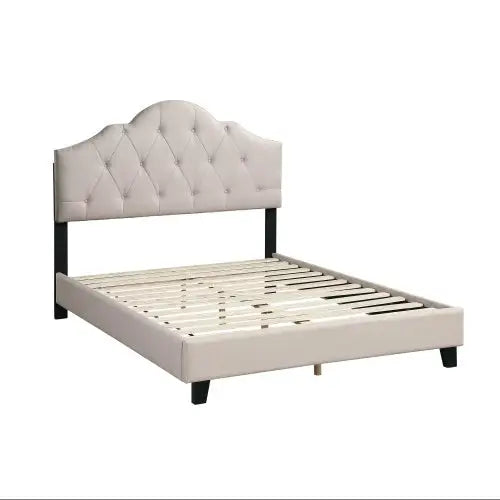 Contemporary 1pc Queen Size Bed Adjustable HB Light Brown Polyfiber Tufted Upholstered Wooden Bedframe Bedroom