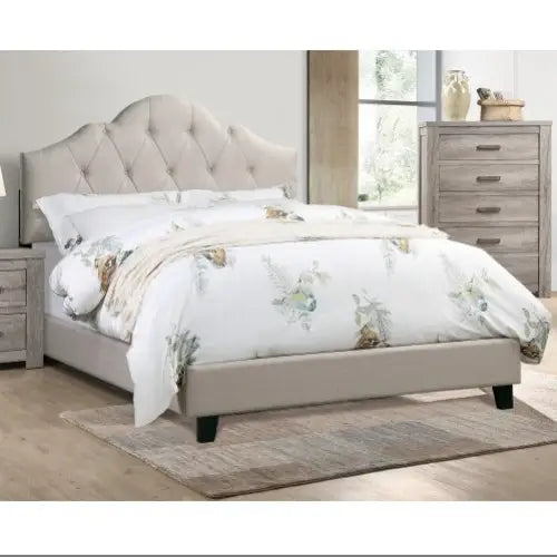 Contemporary 1pc Queen Size Bed Adjustable HB Light Brown Polyfiber Tufted Upholstered Wooden Bedframe Bedroom